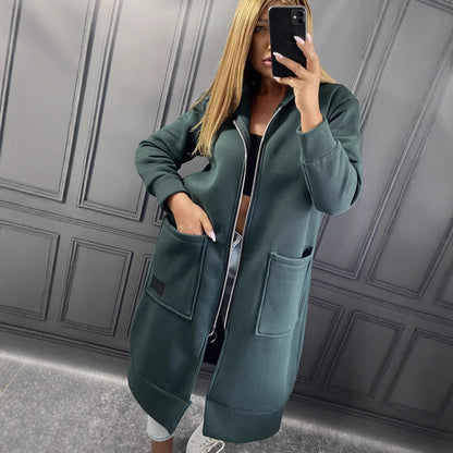 Uzun Fermuarlı Kapüşonlu Sweatshirt Ceket