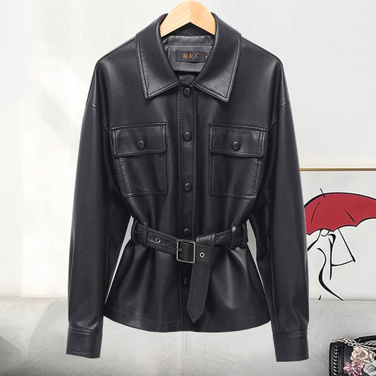 Kemer Kuşaklı Suni Deri Ceket