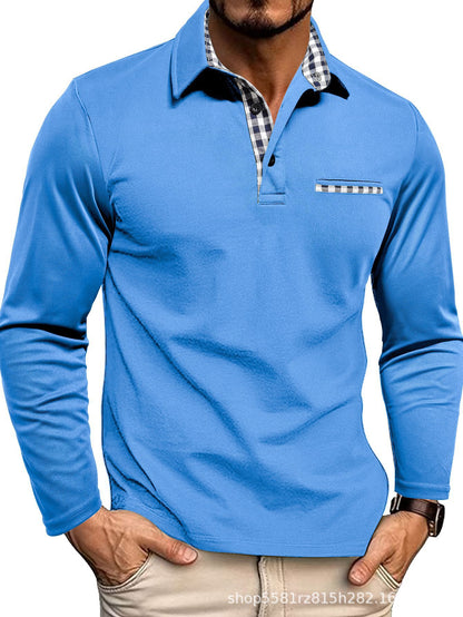 Ekose Detaylı Uzun Kollu Erkek Polo Yaka T-shirt